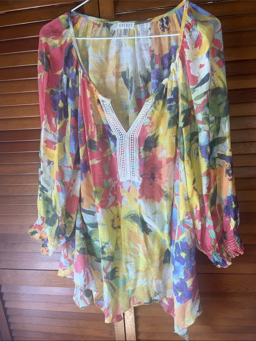 Spense  Yellow Multi Floral Gauzy V-Neck Tunic size XL
